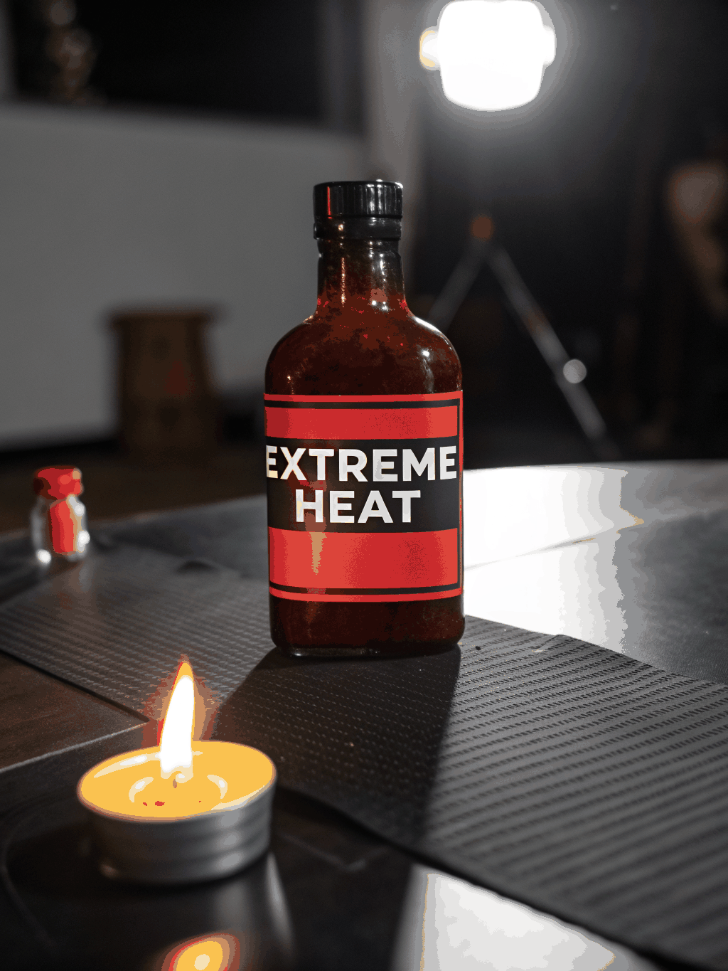 Small-batch hot sauce bottle with heirloom pepper label